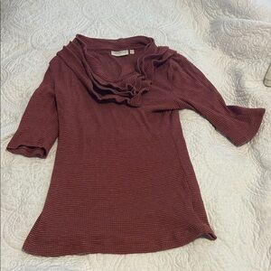 Deletta Maroon Textured Ruffle Blouse